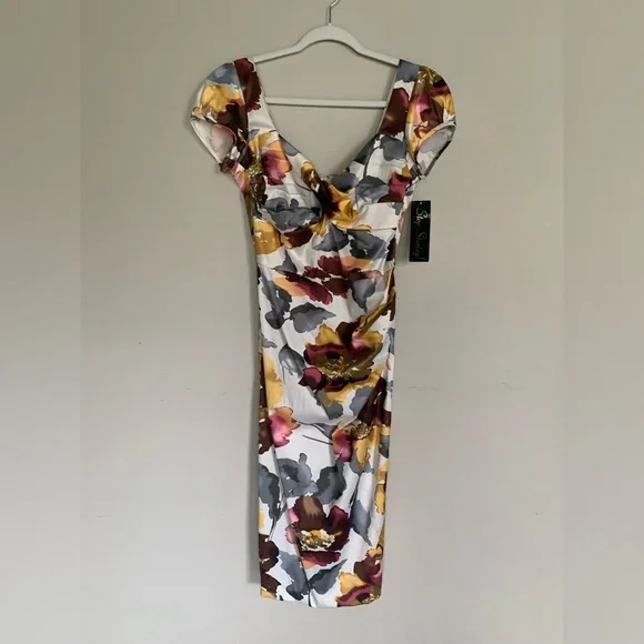 Stop Staring | Billion Dollar Baby Wiggle Dress Watercolor Floral Size Large - Picture 2 of 10